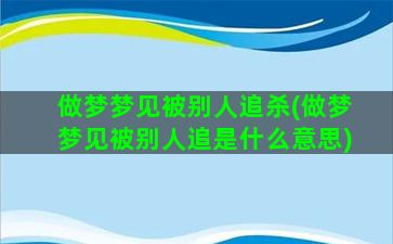 做梦梦见被别人追杀(做梦梦见被别人追是什么意思)