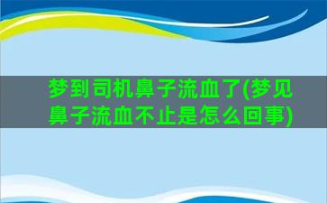 梦到司机鼻子流血了(梦见鼻子流血不止是怎么回事)