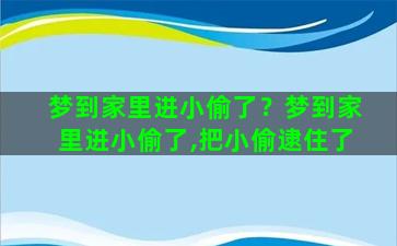 梦到家里进小偷了？梦到家里进小偷了,把小偷逮住了