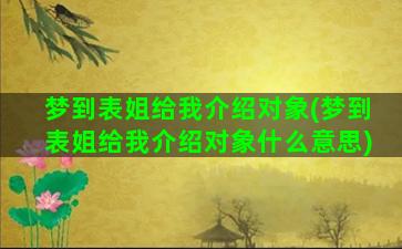 梦到表姐给我介绍对象(梦到表姐给我介绍对象什么意思)