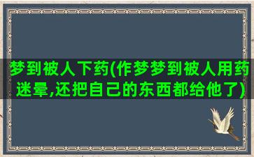 梦到被人下药(作梦梦到被人用药迷晕,还把自己的东西都给他了)