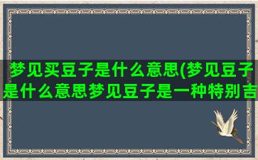 梦见买豆子是什么意思(梦见豆子是什么意思梦见豆子是一种特别吉祥的象征)