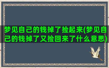 梦见自己的钱掉了捡起来(梦见自己的钱掉了又捡回来了什么意思)